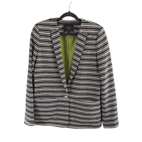 Cole Haan Striped Cotton Blazer Jacket Womens 8 One Button Blue White - Picture 1 of 8